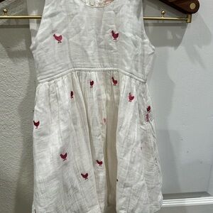 White Dress with Pink Chicken Embroidery 100% cotton. Vintage gauze dress Y3